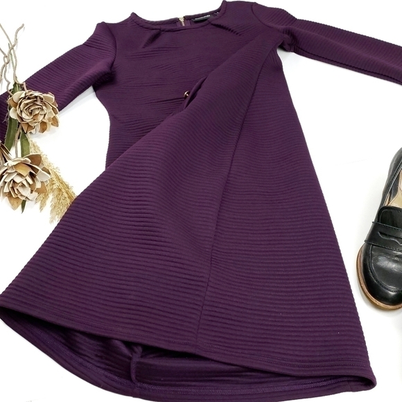 Nina Leonard Purple Ribbed Sheath Dress Med - Picture 2 of 13
